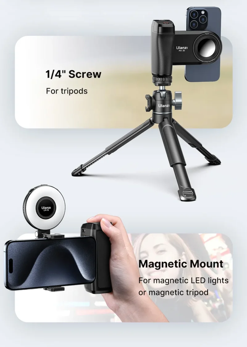 Ulanzi MA35 MagSafe Smartphone Camera Shutter Grip Bluetooth Selfie Handle As Camera Photo Stabilizer Vertical Horizontal Shoot