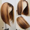 Highlight Color Short Bob Wigs Straight 13x4 Lace Frontal Wigs Brazilian Human Hair 200% Density Full Front Bob Wig For Women
