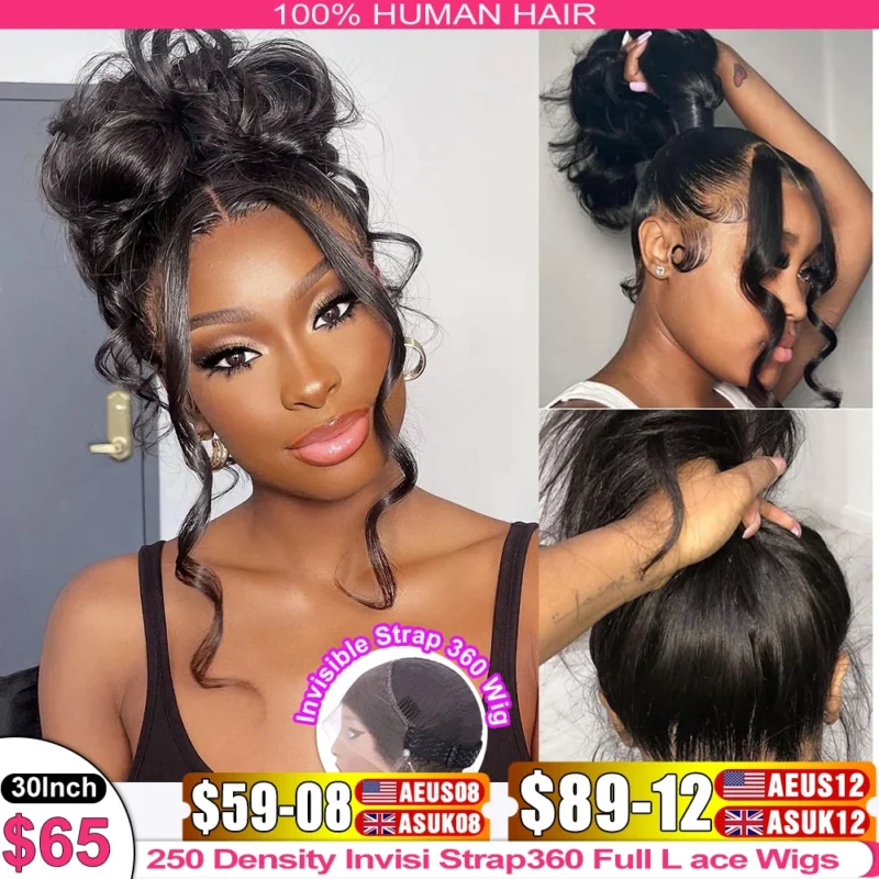 Invisi Strap 360 Full Lace Glueless Body Wave Human Hair Wig Pre Plucked Body Wave Wigs Human Hair 360 Full Lace Wig Human Hair