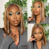 Highlight Color Short Bob Wigs Straight 13x4 Lace Frontal Wigs Brazilian Human Hair 200% Density Full Front Bob Wig For Women