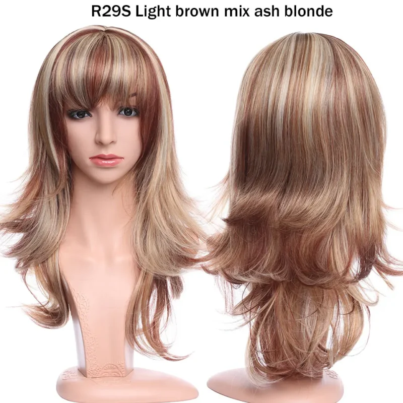 S-noilite Synthetic Hair Straight Brown Wig With Bangs For Black Women Fake Hair Heat Resistant Wigs For African American