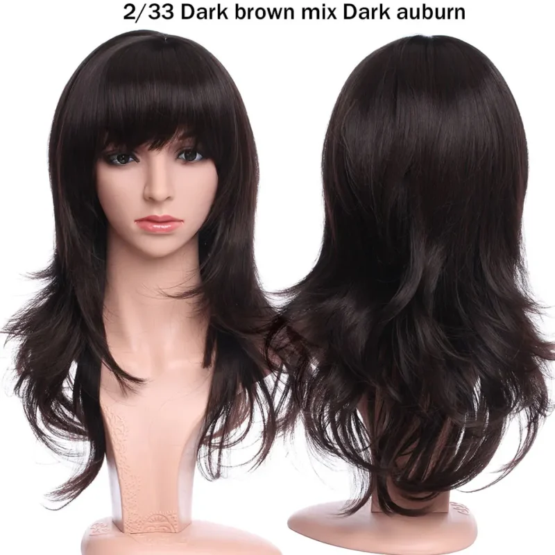 S-noilite Synthetic Hair Straight Brown Wig With Bangs For Black Women Fake Hair Heat Resistant Wigs For African American