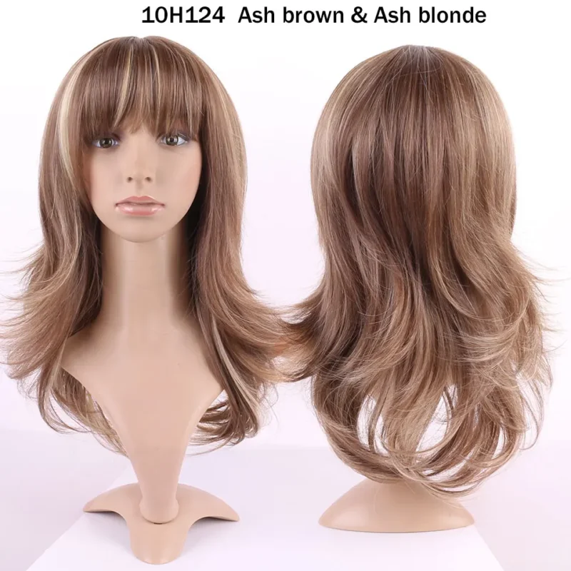 S-noilite Synthetic Hair Straight Brown Wig With Bangs For Black Women Fake Hair Heat Resistant Wigs For African American