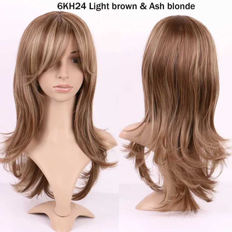 S-noilite Synthetic Hair Straight Brown Wig With Bangs For Black Women Fake Hair Heat Resistant Wigs For African American