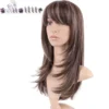 S-noilite Synthetic Hair Straight Brown Wig With Bangs For Black Women Fake Hair Heat Resistant Wigs For African American