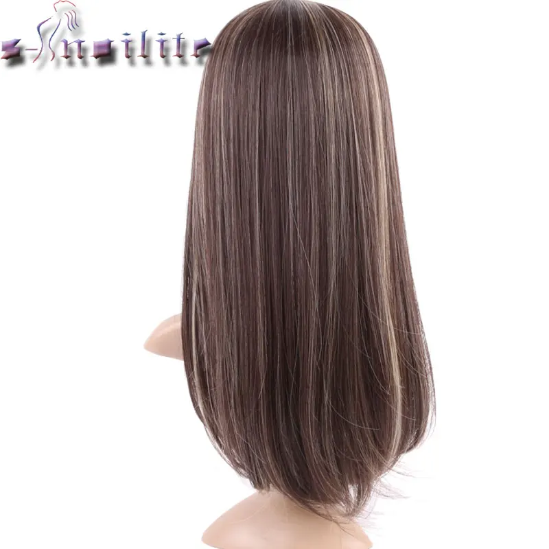 S-noilite Synthetic Hair Straight Brown Wig With Bangs For Black Women Fake Hair Heat Resistant Wigs For African American