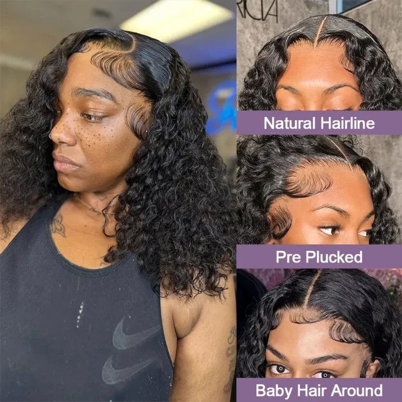 Wear And Go 100 Half Bob Wigs Human Hair 13x6 Glueless Lace Front Braided Wig Hd Frontal Kinky Burmese Curly Bob Deep Wave Water