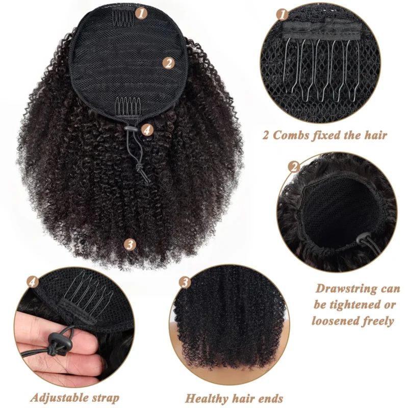 Maxine Afro Kinky Curly Drawstring Ponytail Hair Extensions Indian 100% Remy Human Hair Afro Curly Clip in Human Hair Extensions