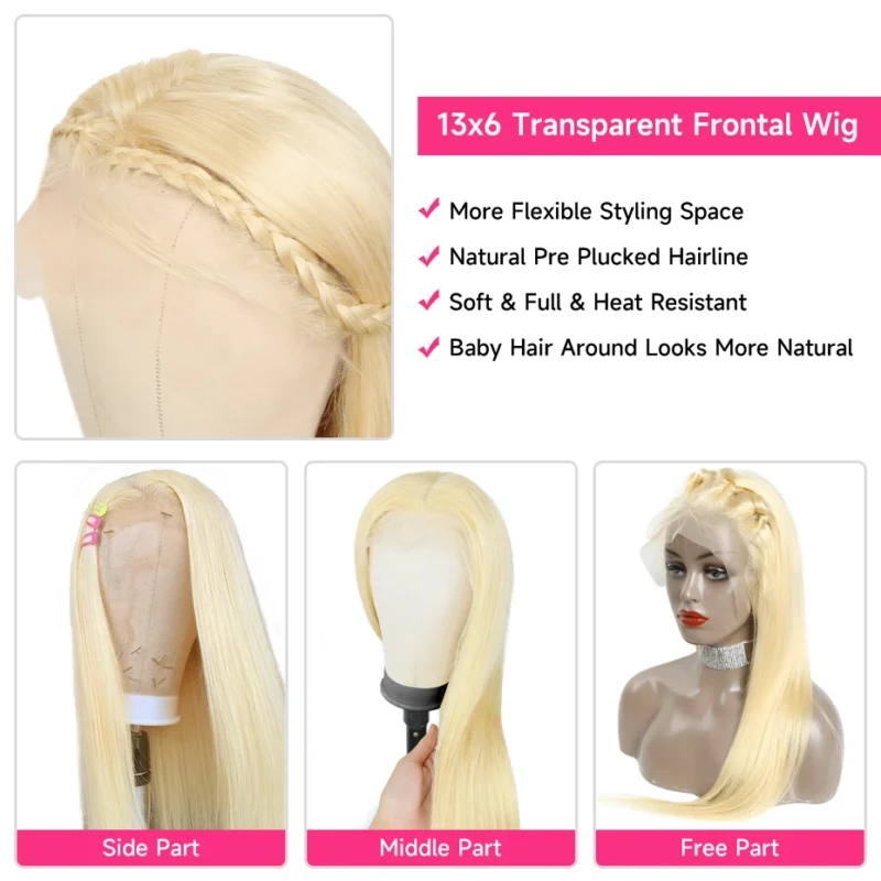 360 Full Lace Wig Human Hair Pre Plucked 613 Blonde Colored Lace Front Wigs Bone Straight Ponytail Human Hair Lace Frontal Wig