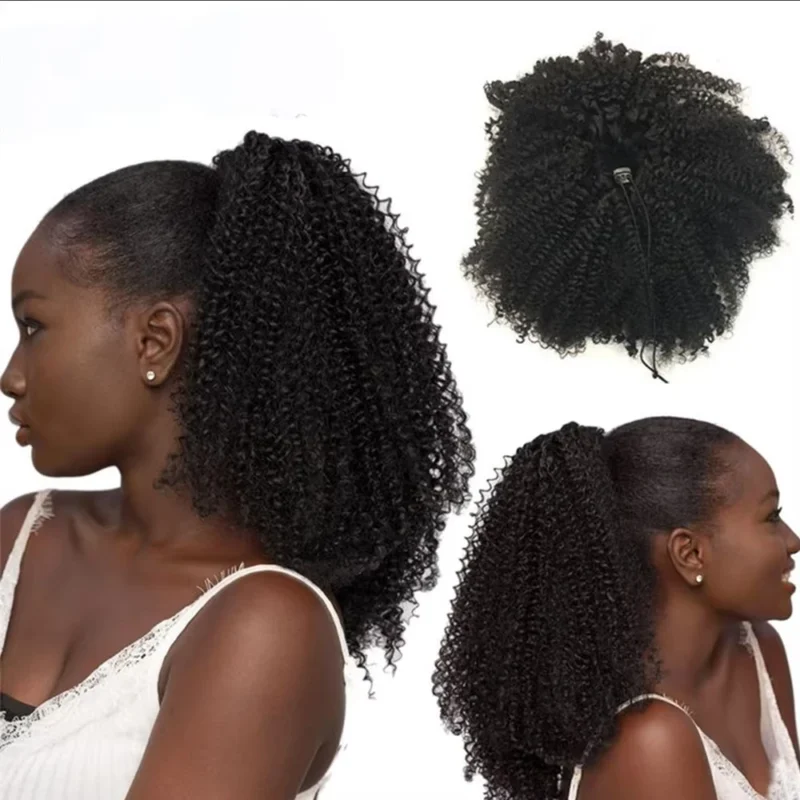 Maxine Afro Kinky Curly Drawstring Ponytail Hair Extensions Indian 100% Remy Human Hair Afro Curly Clip in Human Hair Extensions