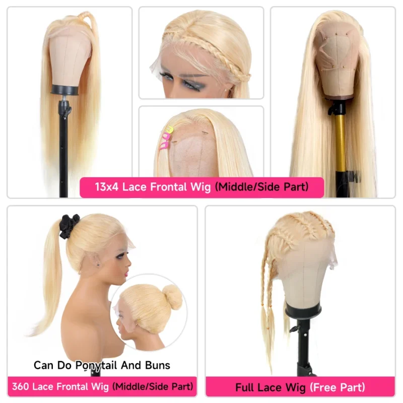 360 Full Lace Wig Human Hair Pre Plucked 613 Blonde Colored Lace Front Wigs Bone Straight Ponytail Human Hair Lace Frontal Wig