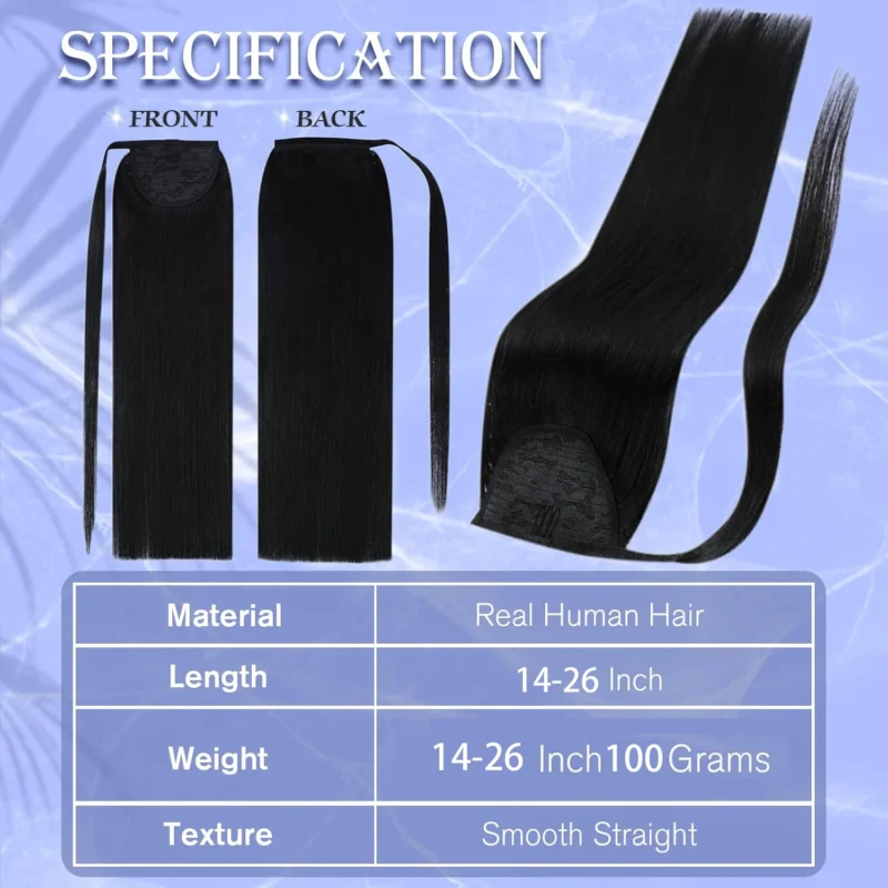 Straight Ponytail Extension Soft Natural Human Hair Wrap Around Ponytail Extension For Women 1 Piece 100g 14-26 Inches