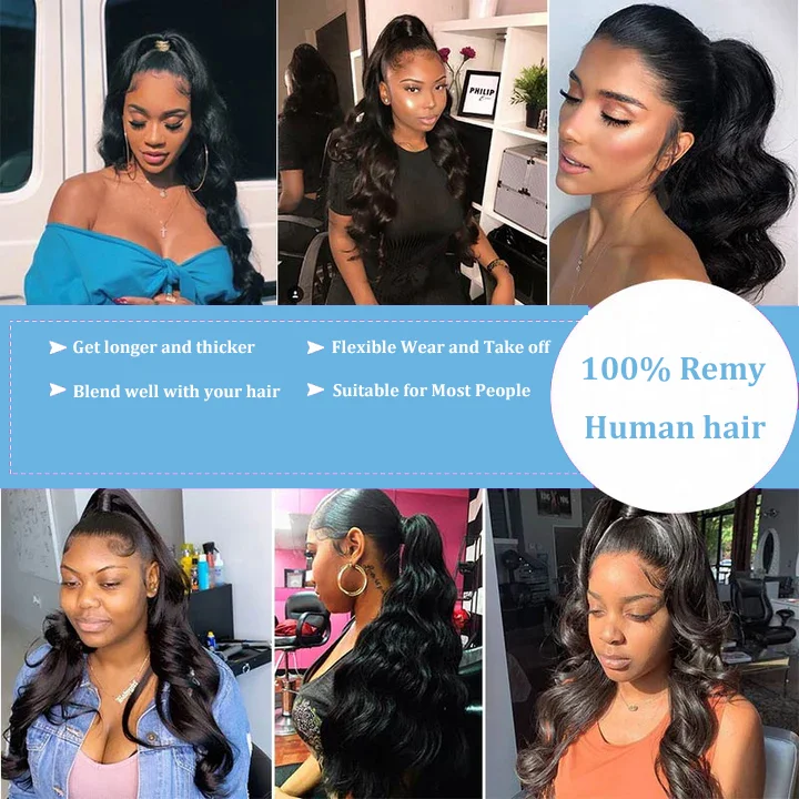 Body Wave Human Hair Drawstring Ponytail Extensions Remy Hairpiece Natural Ponytail Clip In Hair Extensions For Woman 100G/piece