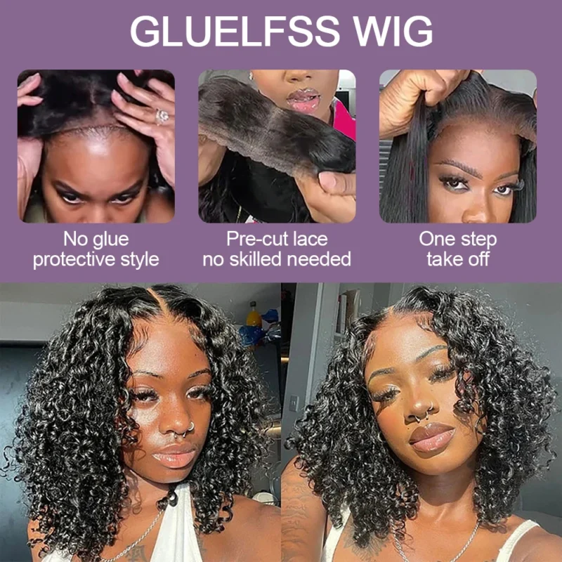 Wear And Go 100 Half Bob Wigs Human Hair 13x6 Glueless Lace Front Braided Wig Hd Frontal Kinky Burmese Curly Bob Deep Wave Water