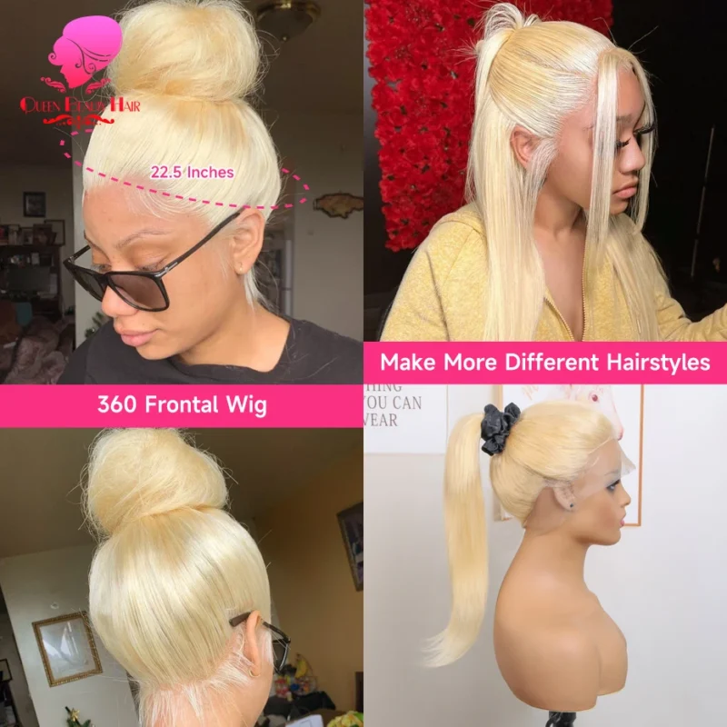 360 Full Lace Wig Human Hair Pre Plucked 613 Blonde Colored Lace Front Wigs Bone Straight Ponytail Human Hair Lace Frontal Wig