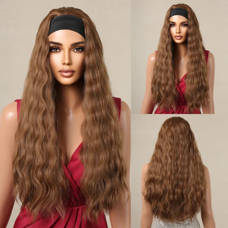 Headband Synthetic Wigs Long Afro Kinky Curly Golden Blonde Platinum Ombre Wig for Black Women Use Water Wave Wig Heat Resistant