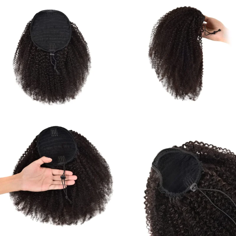 Maxine Afro Kinky Curly Drawstring Ponytail Hair Extensions Indian 100% Remy Human Hair Afro Curly Clip in Human Hair Extensions