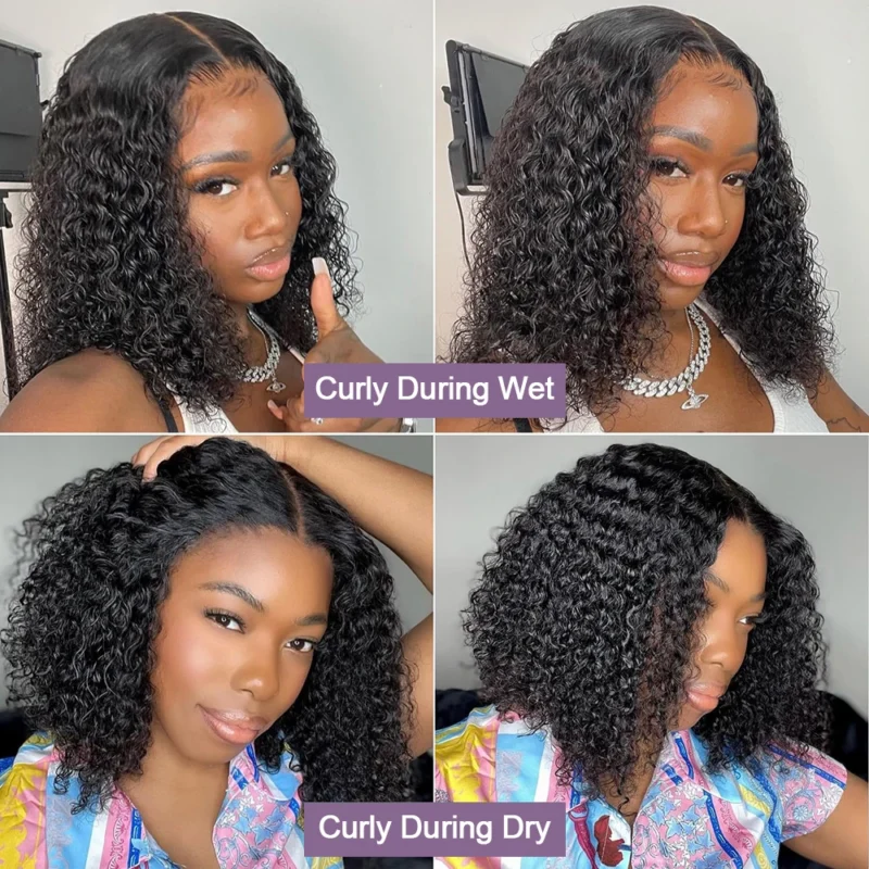 Wear And Go 100 Half Bob Wigs Human Hair 13x6 Glueless Lace Front Braided Wig Hd Frontal Kinky Burmese Curly Bob Deep Wave Water