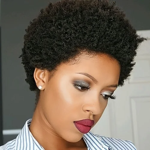 Afro Kinky Curly Wig - Human Hair,  Fluffy - Natural Looking, Effortlessly Stylish  for Women Machine Made