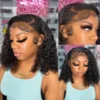 Wear And Go 100 Half Bob Wigs Human Hair 13x6 Glueless Lace Front Braided Wig Hd Frontal Kinky Burmese Curly Bob Deep Wave Water