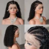 Short Bob Braid Wigs Human Hair Afro Kinky Curly Lace Front Wigs for Women Natural Black 250% Density Brazilian Remy Hair 16inch