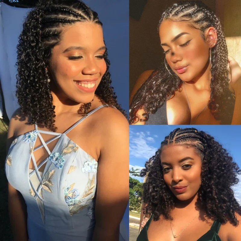 Short Bob Braid Wigs Human Hair Afro Kinky Curly Lace Front Wigs for Women Natural Black 250% Density Brazilian Remy Hair 16inch