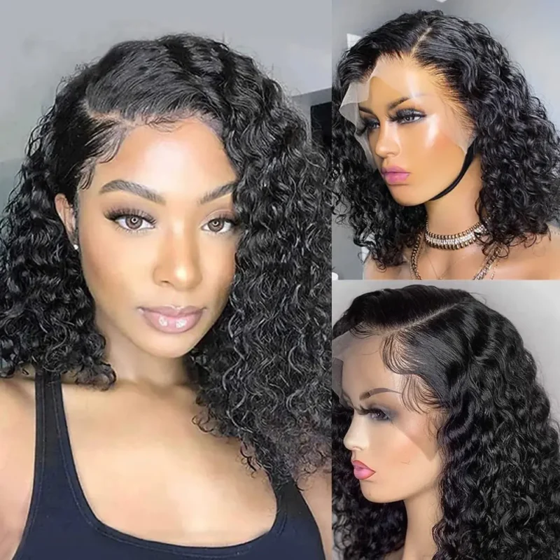 Wear And Go 100 Half Bob Wigs Human Hair 13x6 Glueless Lace Front Braided Wig Hd Frontal Kinky Burmese Curly Bob Deep Wave Water