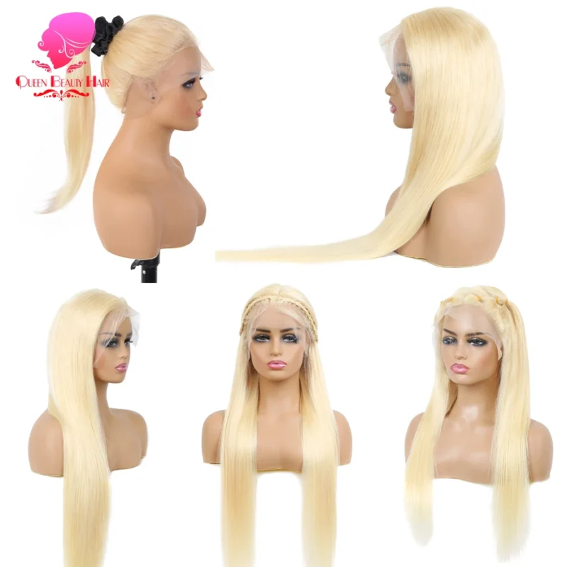 360 Full Lace Wig Human Hair Pre Plucked 613 Blonde Colored Lace Front Wigs Bone Straight Ponytail Human Hair Lace Frontal Wig