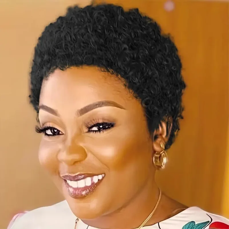 Short Afro Kinky Curly Wigs Afro Curly Wig Brazilian Human Hair Wigs for Women Full Machine Made Human Hair Wigs With Bang