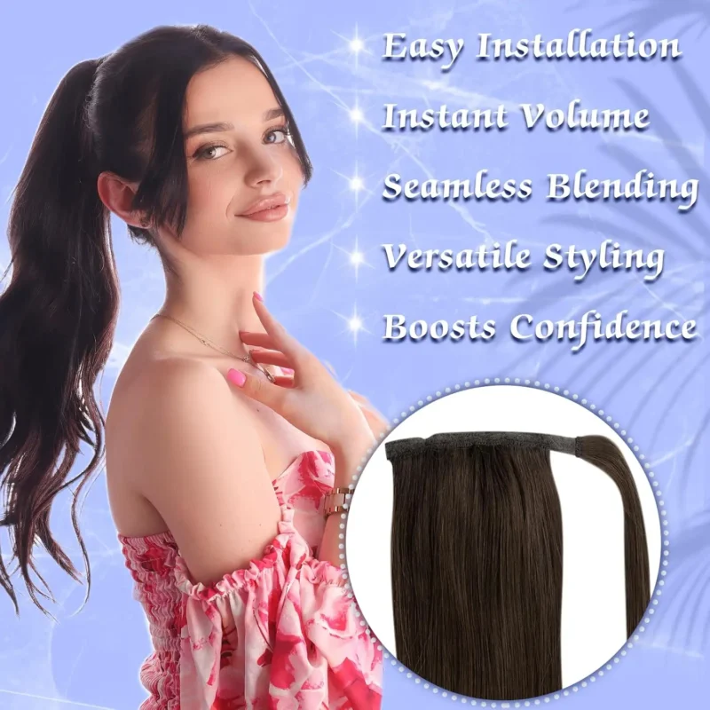 Straight Ponytail Extension Soft Natural Human Hair Wrap Around Ponytail Extension For Women 1 Piece 100g 14-26 Inches