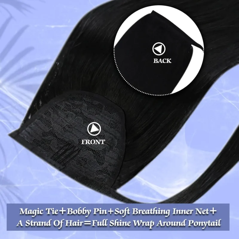 Straight Ponytail Extension Soft Natural Human Hair Wrap Around Ponytail Extension For Women 1 Piece 100g 14-26 Inches