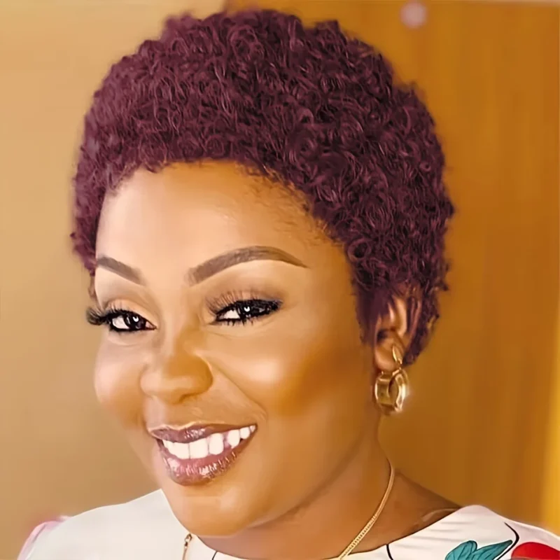Short Afro Kinky Curly Wigs Afro Curly Wig Brazilian Human Hair Wigs for Women Full Machine Made Human Hair Wigs With Bang