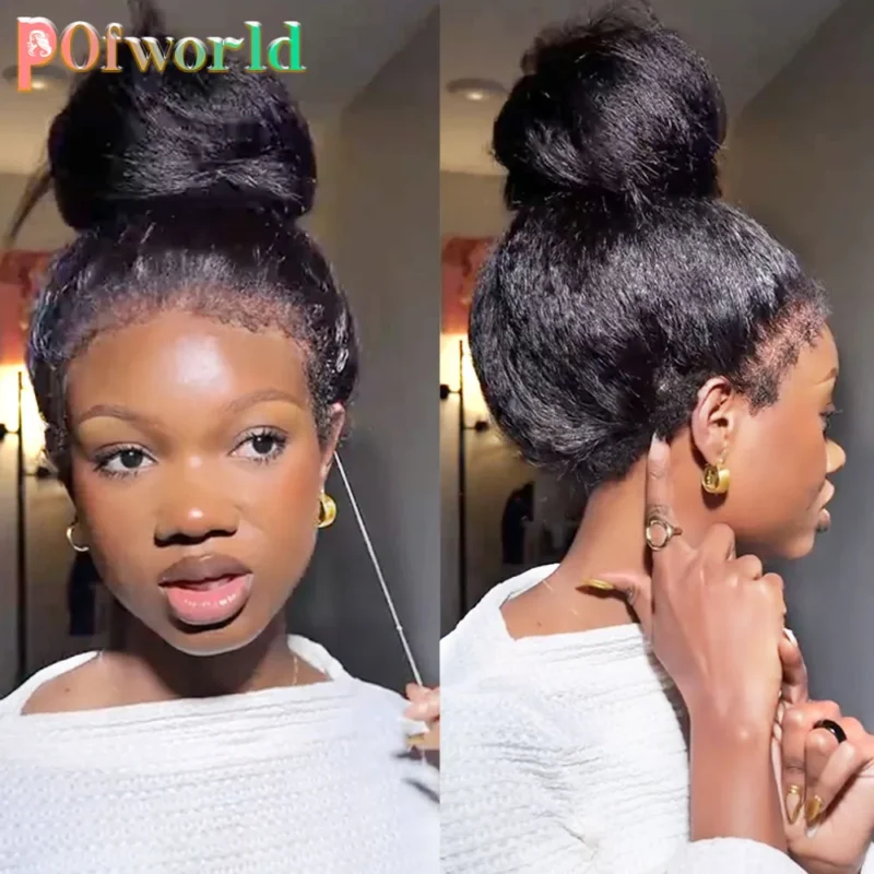 Kinky Straight 13x6 HD Lace Frontal Wig Invisible Drawstring Strap 360 Full Lace Glueless Wig 30 Inch Lace Front Wigs Human Hair