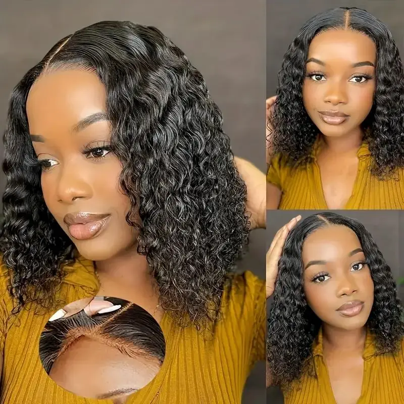 Wear And Go 100 Half Bob Wigs Human Hair 13x6 Glueless Lace Front Braided Wig Hd Frontal Kinky Burmese Curly Bob Deep Wave Water