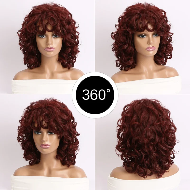 12 Inch Synthetic Afro Black Curly Wigs for Women Wave African American Wig with Side Bang Natural Hairstyles Full Hair Replacem