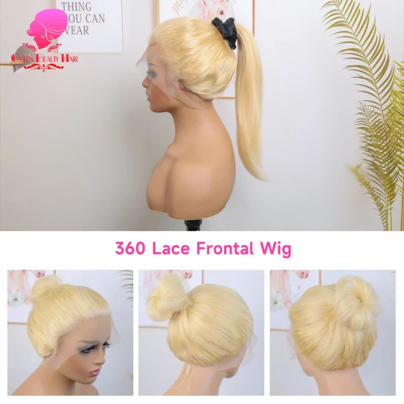 360 Full Lace Wig Human Hair Pre Plucked 613 Blonde Colored Lace Front Wigs Bone Straight Ponytail Human Hair Lace Frontal Wig
