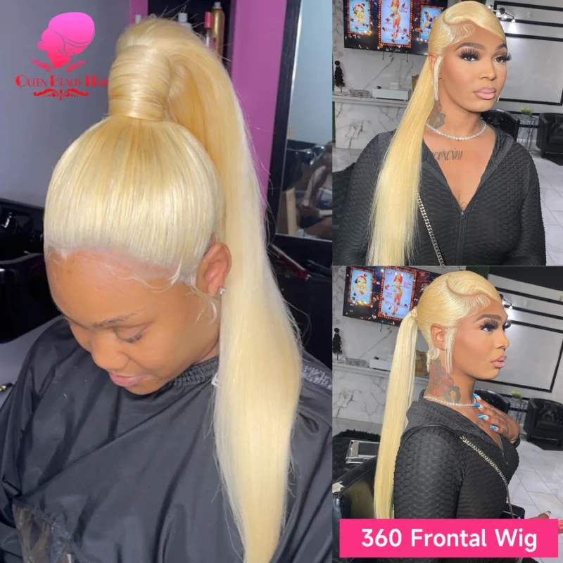 360 Full Lace Wig Human Hair Pre Plucked 613 Blonde Colored Lace Front Wigs Bone Straight Ponytail Human Hair Lace Frontal Wig