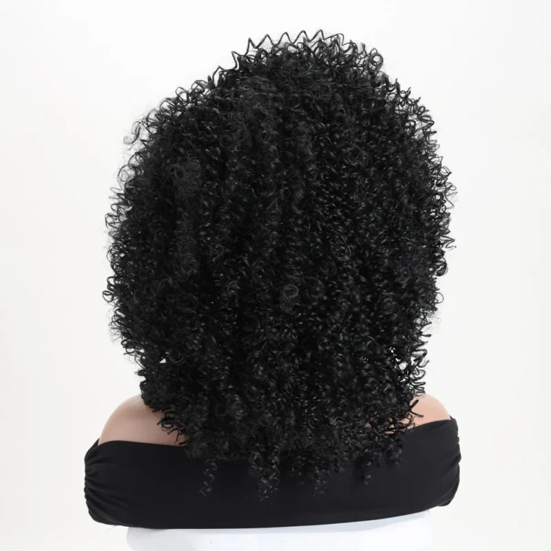 12 Inch Synthetic Afro Black Curly Wigs for Women Wave African American Wig with Side Bang Natural Hairstyles Full Hair Replacem