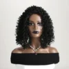 12 Inch Synthetic Afro Black Curly Wigs for Women Wave African American Wig with Side Bang Natural Hairstyles Full Hair Replacem