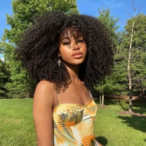 Afro Kinky Curly Human Hair Wig With Bangs For Black Women 180% 250% Density Brazilian Remy Full Machine Made Hair Yarra