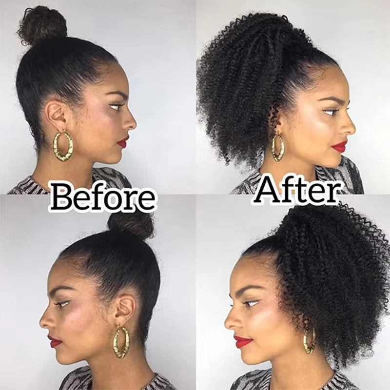 Maxine Afro Kinky Curly Drawstring Ponytail Hair Extensions Indian 100% Remy Human Hair Afro Curly Clip in Human Hair Extensions