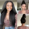 Kinky Straight 13x6 HD Lace Frontal Wig Invisible Drawstring Strap 360 Full Lace Glueless Wig 30 Inch Lace Front Wigs Human Hair