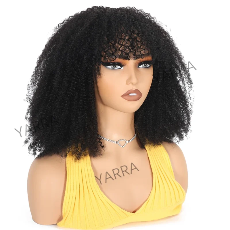 Afro Kinky Curly Human Hair Wig With Bangs For Black Women 180% 250% Density Brazilian Remy Full Machine Made Hair Yarra
