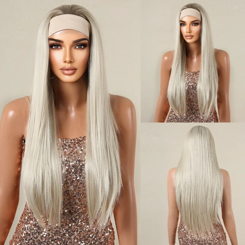 Headband Synthetic Wigs Long Afro Kinky Curly Golden Blonde Platinum Ombre Wig for Black Women Use Water Wave Wig Heat Resistant