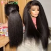 Kinky Straight 13x6 HD Lace Frontal Wig Invisible Drawstring Strap 360 Full Lace Glueless Wig 30 Inch Lace Front Wigs Human Hair