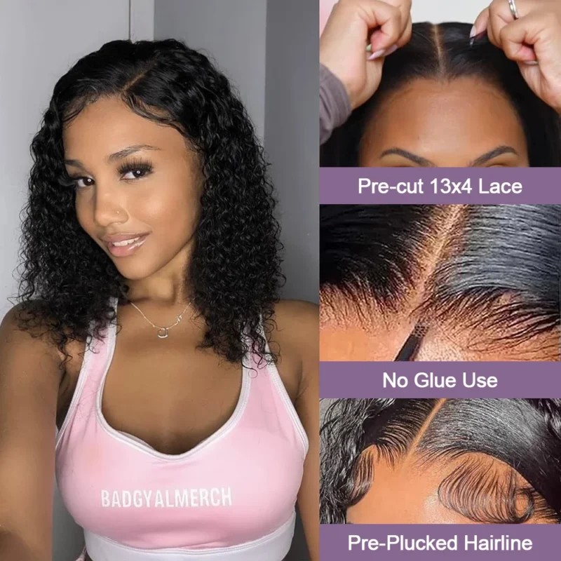 Wear And Go 100 Half Bob Wigs Human Hair 13x6 Glueless Lace Front Braided Wig Hd Frontal Kinky Burmese Curly Bob Deep Wave Water
