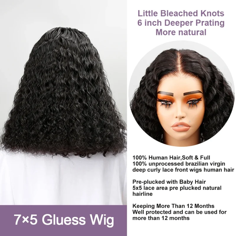 Wear And Go 100 Half Bob Wigs Human Hair 13x6 Glueless Lace Front Braided Wig Hd Frontal Kinky Burmese Curly Bob Deep Wave Water