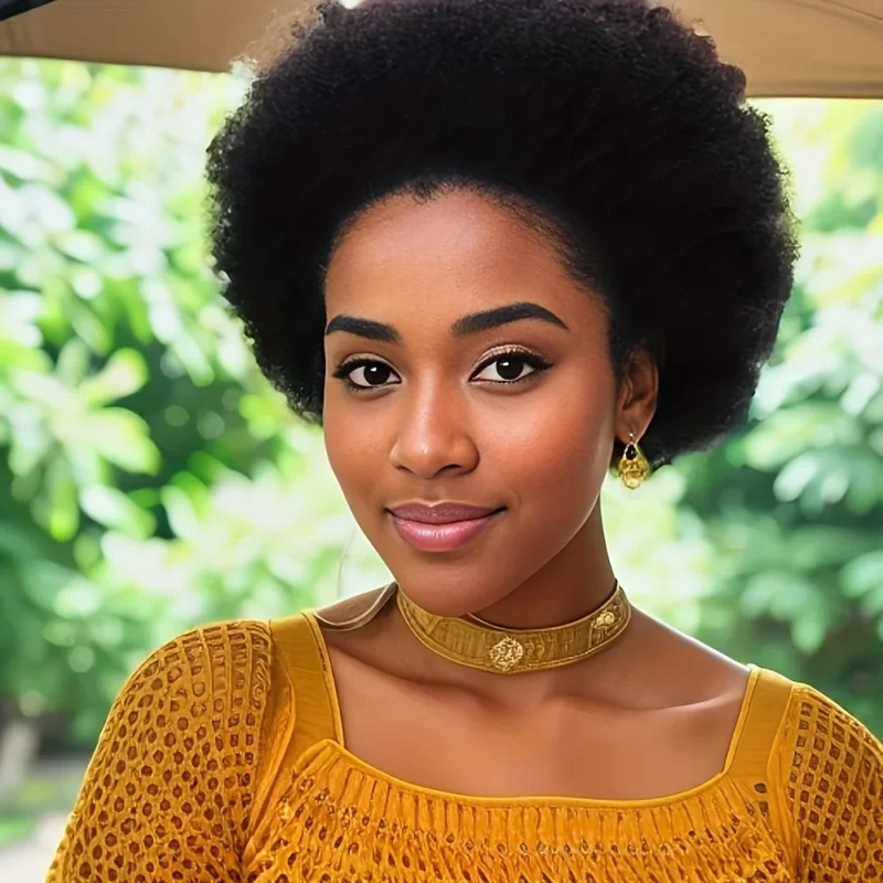 Afro Kinky Curly Wig - Human Hair,  Fluffy - Natural Looking, Effortlessly Stylish  for Women Machine Made