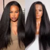 Kinky Straight 13x6 HD Lace Frontal Wig Invisible Drawstring Strap 360 Full Lace Glueless Wig 30 Inch Lace Front Wigs Human Hair