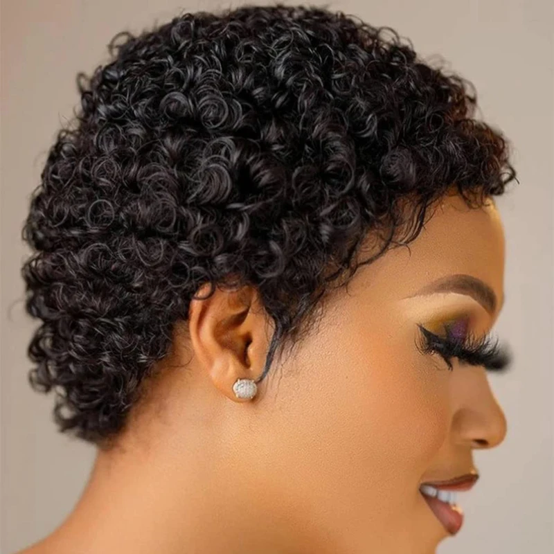 Short Afro Kinky Curly Wigs Afro Curly Wig Brazilian Human Hair Wigs for Women Full Machine Made Human Hair Wigs With Bang